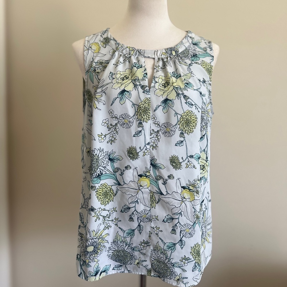 Jones New York Sleeveless Blue and Green Tunic with Tie Front